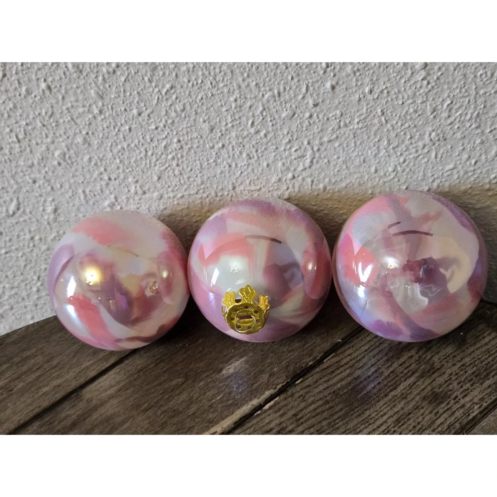 3 Beautiful Pink & Purple Swirl Reverse Painted 3